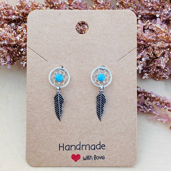 Dream Catcher Solid Sterling Silver Stud earrings bohemian style - Picture 5 of 8